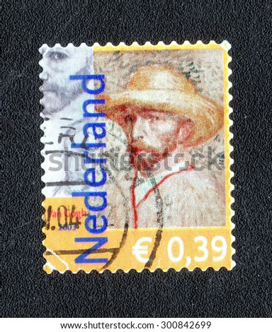 NETHERLANDS - CIRCA 2003: mail stamp printed in Netherlands shows a portrait of Van Gogh, circa 2003