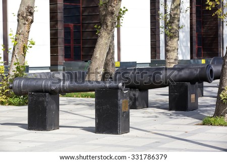 ISTANBUL, TURKEY - 12 OCTOBER, 2015: Maritime Museum in Istanbul, Turkey. The old naval cannon in the park