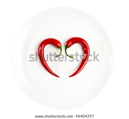 pepper composed in the form of heart on the plate + clipping path
