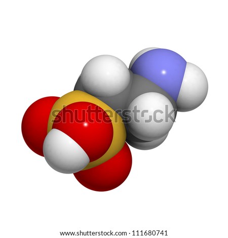 Taurine molecule, chemical structure. Taurine is a common ingredient of energy drinks.