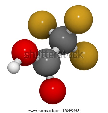 Trifluoroacetic acid (TFA) molecule, chemical structure. TFA is a highly corrosive liquid acid that is often used as a solvent or reagent in chemistry.