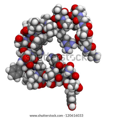 Amylin (Islet Amyloid PolyPeptide, IAPP) molecule, chemical structure. IAPP is a peptide hormone that plays a role in regulating blood glucose levels.