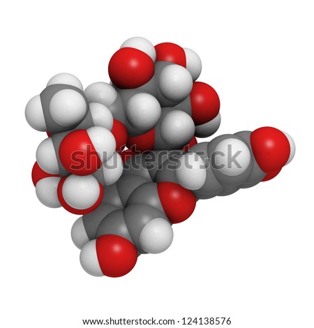 Rutin (rutoside, sophorin) molecule, chemical structure. Rutin is believed to have positive effects on health.