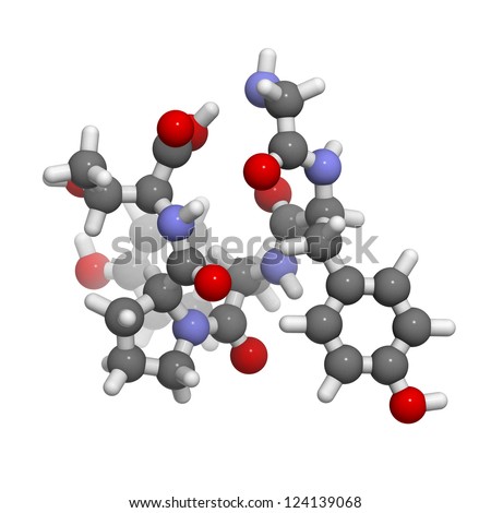Gluten exorphin A5 molecule, chemical structure. This peptide is a wheat gluten digestion fragment that has morphine like (opioid) properties.