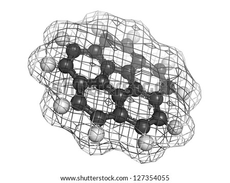 Polycyclic aromatic hydrocarbon (corannulene, PAH) molecule, chemical structure. Corannulene is an environmental pollutant and known to be carcinogenic, mutagenic and teratogenic.