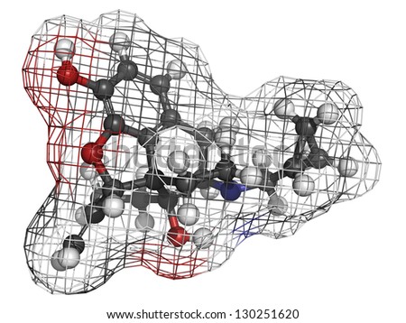 Nalmefene alcoholism treatment drug, molecular model. Atoms are represented as spheres with conventional color coding: hydrogen (white), carbon (grey), oxygen (red), nitrogen (blue)