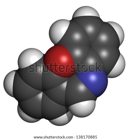 Dibenzoxazepine (CR) tear gas molecule. CR gas is used as a riot control agent. Atoms are represented as spheres with conventional color coding