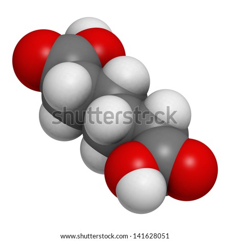 Adipic acid, nylon (polyamide) building block. Atoms are represented as spheres with conventional color coding: hydrogen (white), carbon (grey), oxygen (red).