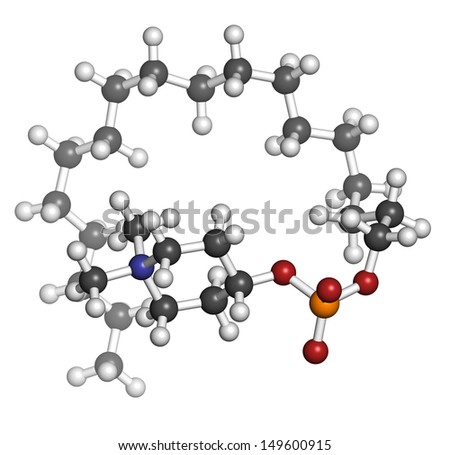 Perifosine investigational cancer drug, chemical structure. Atoms are represented as spheres with conventional color coding: hydrogen (white), carbon (grey), nitrogen (blue), oxygen (red), etc
