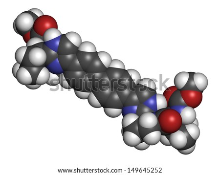 Daclatasvir experimental (2013) hepatitis C virus drug, chemical structure. Atoms are represented as spheres with conventional color coding: hydrogen (white), carbon (grey), nitrogen (blue), etc