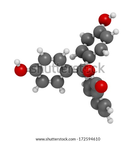 Phenolphthalein indicator molecule. Used in acid base titrations and as laxative. Atoms are represented as spheres with conventional color coding: hydrogen (white), carbon (grey), oxygen (red).