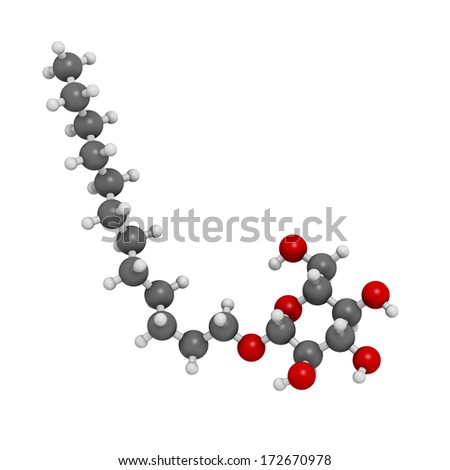 Lauryl glucoside (dodecyl glucoside) non-ionic surfactant molecule. Mild detergent, often used in cosmetics, shampoos, etc. Glycoside produced from lauryl alcohol and glucose.