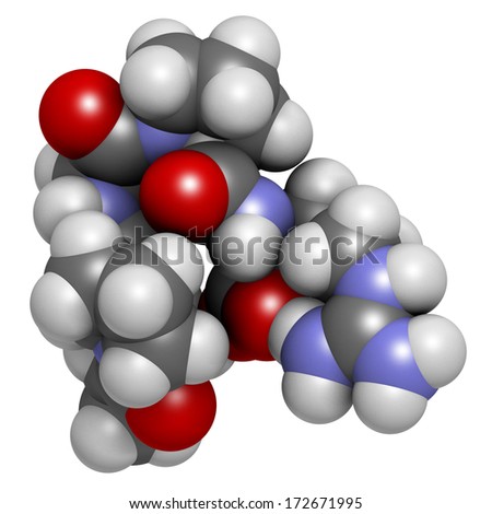 Enterostatin signaling peptide molecule. Reduces food and fat intake. Atoms are represented as spheres with conventional color coding: hydrogen (white), carbon (grey), nitrogen (blue), oxygen (red).