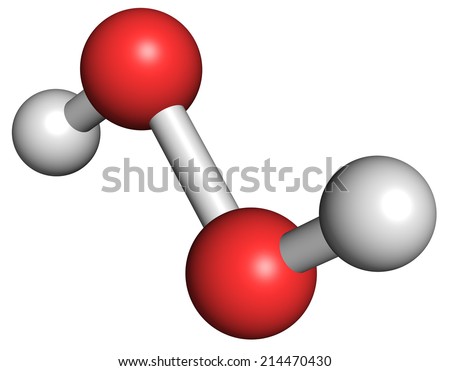 Hydrogen peroxide molecule. Reactive oxygen species (ROS). Used as bleaching agent, disinfectant, chemical reagent, etc. Atoms are represented as spheres with conventional color coding: etc