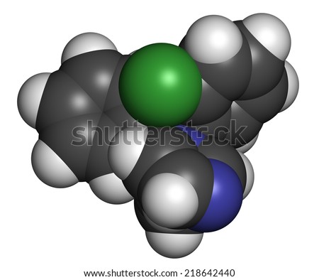 Clotrimazole antifungal drug molecule. Used in treatment of athlete\'s foot, ringworm, vaginal yeast infection, oral thrush, etc. Atoms are represented as spheres with conventional color coding.