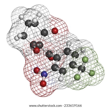 Nitisonone hereditary tyrosinemia type 1 drug molecule. Atoms are represented as spheres with conventional color coding: hydrogen (white), carbon (grey), oxygen (red), nitrogen (blue), etc