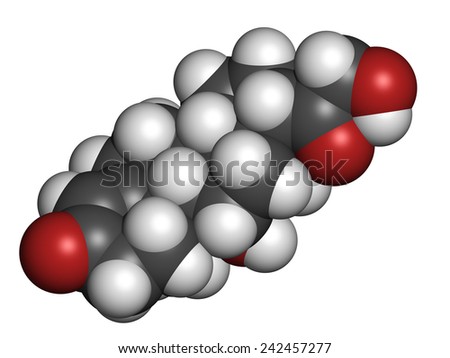 Aldosterone mineralocorticoid hormone, produced by the adrenal gland. Atoms are represented as spheres with conventional color coding: hydrogen (white), carbon (grey), oxygen (red).