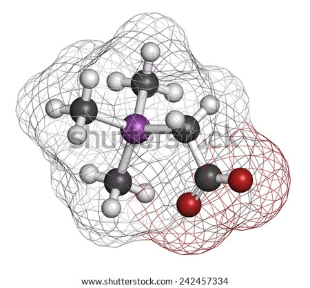 Arsenobetaine organoarsenic molecule. Main source of arsenic present in fish. Atoms are represented as spheres with conventional color coding: hydrogen (white), carbon (grey), oxygen (red), etc