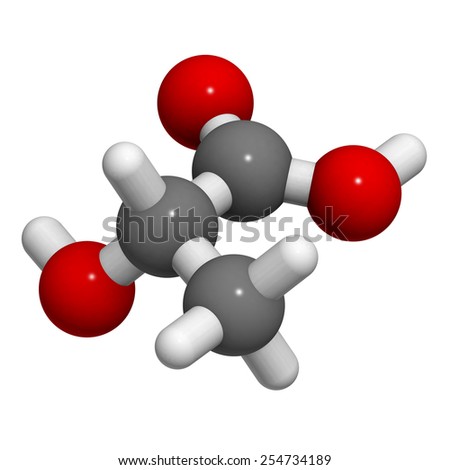 Lactic acid (milk acid, L-lactic acid) molecule, chemical structure. Lactic acid is a chiral molecule and thus has two optical isomers.