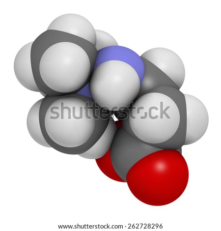 Meldonium anti-ischemic drug molecule. Used in treatment of angina and myocardial infarction. Atoms are represented as spheres with conventional color coding: hydrogen (white), etc
