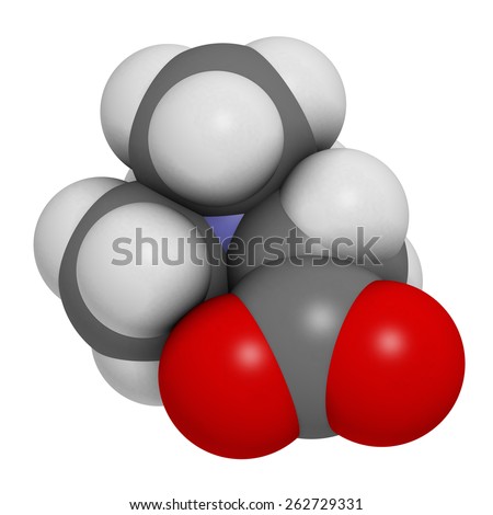 Betaine (glycine betaine, trimethylglycine) molecule. Originally found in sugar beet (Beta vulgaris). Atoms are represented as spheres with conventional color coding: hydrogen (white), etc