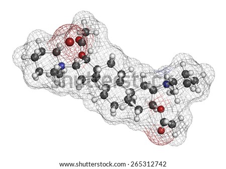Vecuronium bromide muscle relaxant drug (paralyzing agent). Used in anesthesia but also in lethal injection cocktails. Atoms are represented as spheres with conventional color coding.