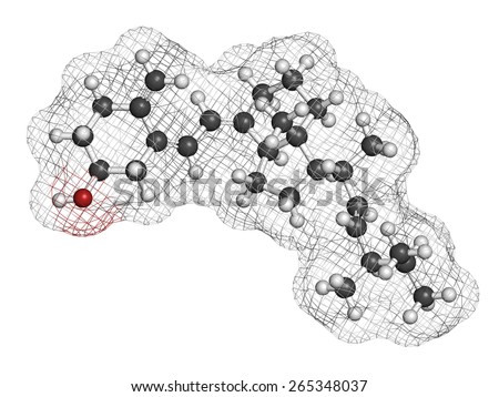 Ergocalciferol (vitamin D2) molecule. Atoms are represented as spheres with conventional color coding: hydrogen (white), carbon (grey), oxygen (red).