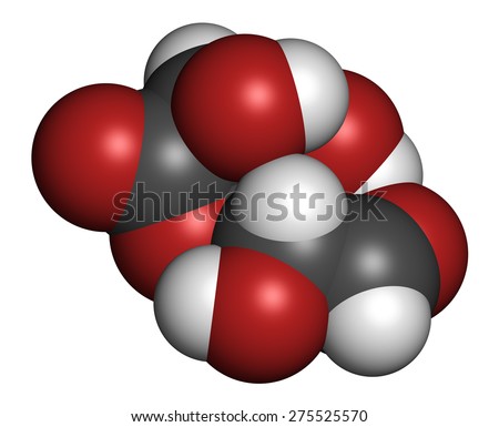 Glucuronolactone molecule. Used in food supplements and energy drinks. Atoms are represented as spheres with conventional color coding: hydrogen (white), carbon (grey), oxygen (red).