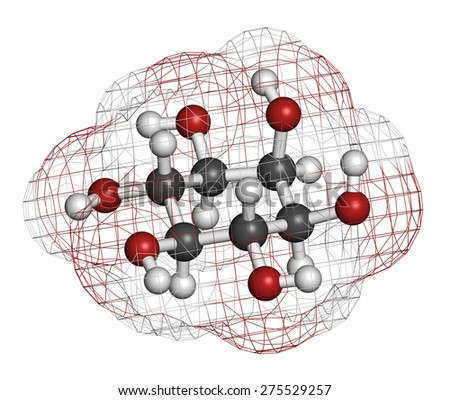 inositol (myo-inositol) molecule. Inositol and its phosphates play essential roles in a number of biological processes. Atoms are represented as spheres with conventional color coding.