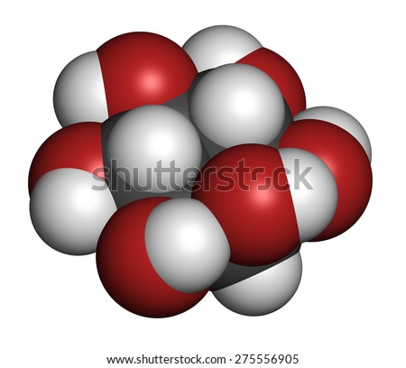 inositol (myo-inositol) molecule. Inositol and its phosphates play essential roles in a number of biological processes. Atoms are represented as spheres with conventional color coding.