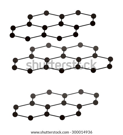 Graphite, crystal structure. Also known as pencil lead. Atoms from 3 layers are shown to illustrate layer stacking.