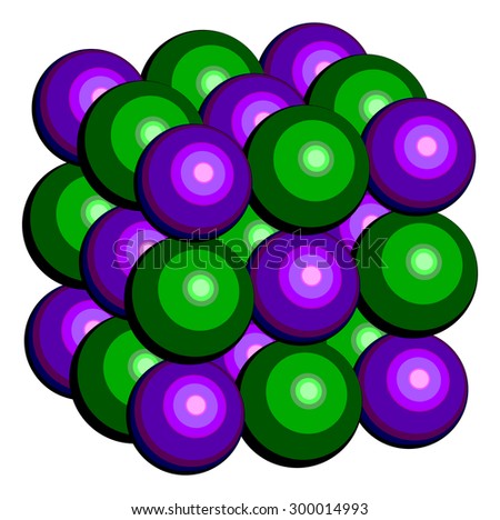 Potassium chloride (sylvite) mineral, crystal structure. Used in fertilizer, as drug in treatment of hypokalemia and in lethal injections. Atoms are shown as conventionally colored spheres.