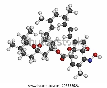 Milbemycin oxime antiparasitic drug molecule (veterinary). Atoms are represented as spheres with conventional color coding: hydrogen (white), carbon (grey), oxygen (red), nitrogen (blue).
