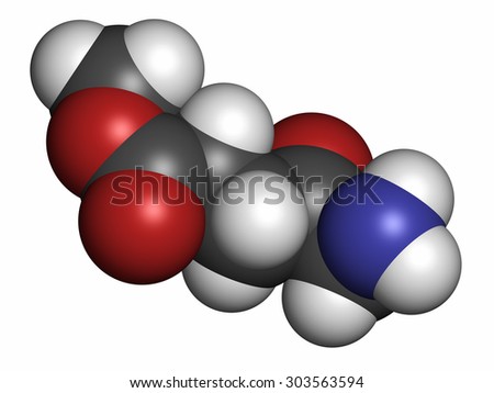 Methyl aminolevulinate non-melanoma skin cancer drug molecule. Used in photodynamic therapy. Atoms are represented as spheres with conventional color coding: hydrogen (white), etc