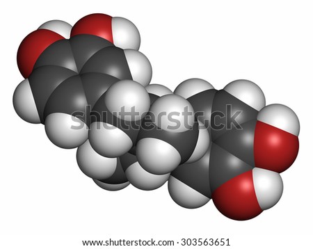 Masoprocol skin cancer (actinic keratosis) drug molecule. Atoms are represented as spheres with conventional color coding: hydrogen (white), carbon (grey), oxygen (red).