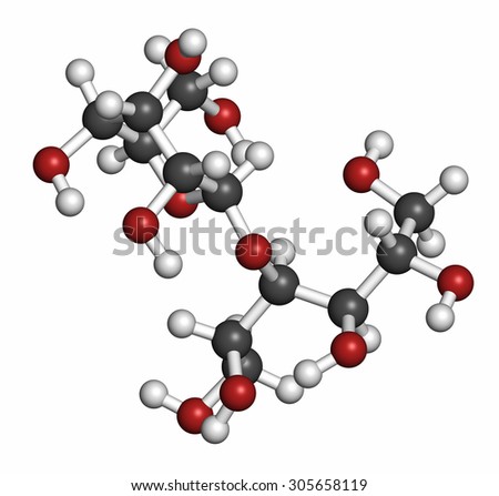 Maltitol sugar alcohol sweetener molecule. Atoms are represented as spheres with conventional color coding: hydrogen (white), carbon (grey), oxygen (red).