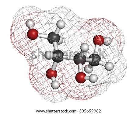 Erythritol non-caloric sweetener molecule. Atoms are represented as spheres with conventional color coding: hydrogen (white), carbon (grey), oxygen (red).