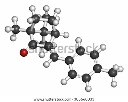 Enzacamene sunscreen molecule (UV filter). Atoms are represented as spheres with conventional color coding: hydrogen (white), carbon (grey), oxygen (red).
