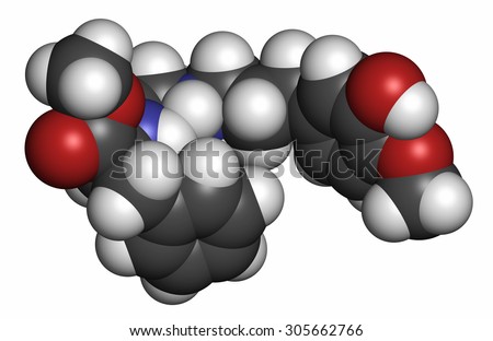 Advantame (E969) sugar substitute molecule. Atoms are represented as spheres with conventional color coding: hydrogen (white), carbon (grey), oxygen (red), nitrogen (blue).
