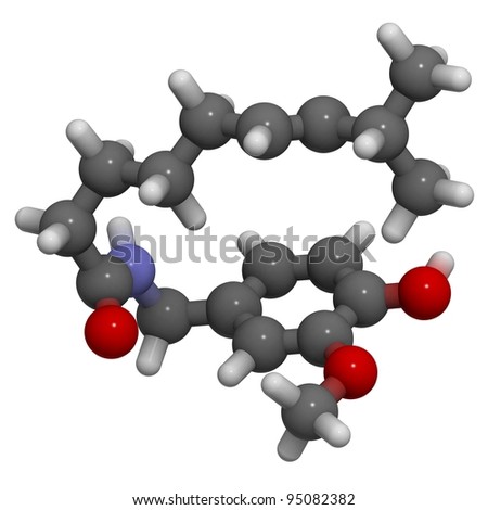 Capsaicin pepper molecule, chemical structure. Capsaicin is the active component of chili peppers and pepper spray