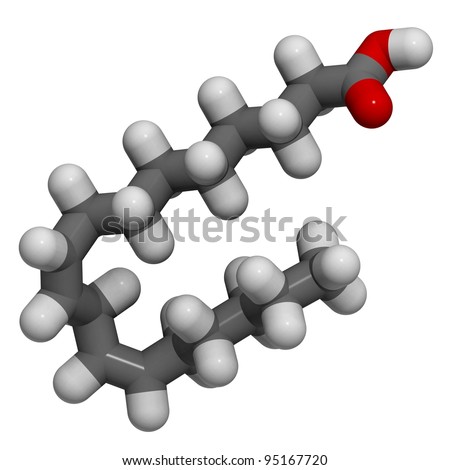 Linoleic acid (LA, omega-6) molecule, chemical structure. LA is an omega-6 unsaturated fatty acid