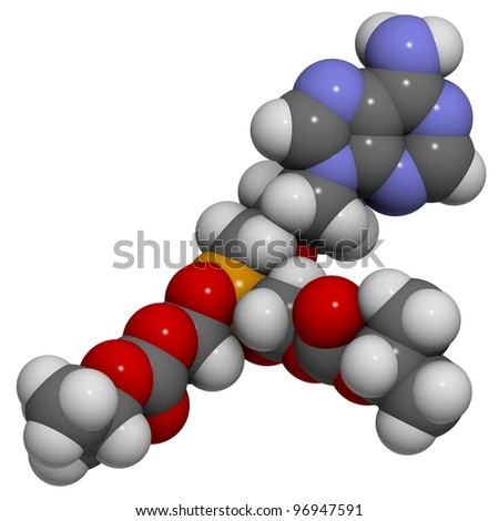 Tenofovir HIV drug molecule, chemical structure. Tenofovir is an antiviral drug used in the treatment of HIV virus infections (AIDS).