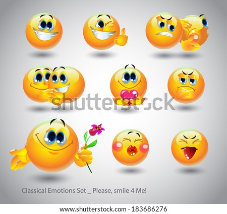 Cheerful set of emotions for a classic design on a white background