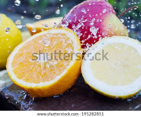 fruit in water drops