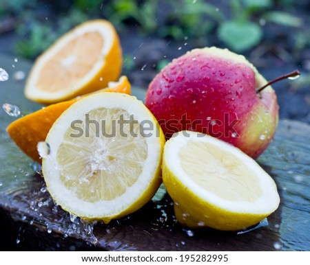 fruit in water drops