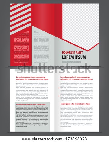 Vector empty bifold brochure print design template with red and gray elements Vector empty bifold brochure print design template with red and gray elements