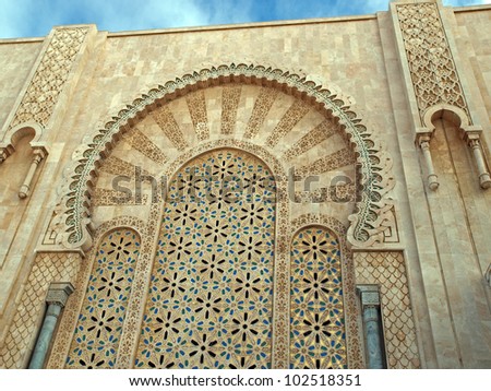 Mosaic inlays on the exterior face of the Hassan II Mosque in Casablanca, Morocco