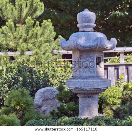 Old stone lantern at the Japanese Garden, Fort Worth, Texas