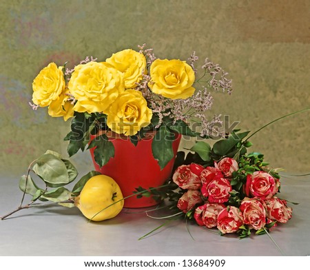 still-life with yellow and striped roses