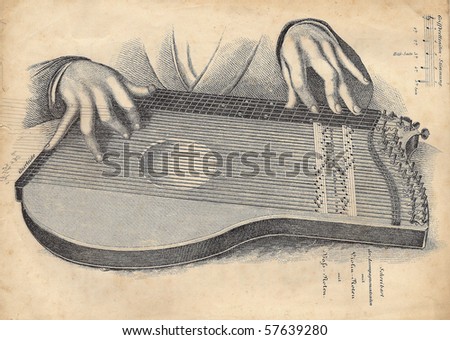 old drawing of the lute, illustration with a hands